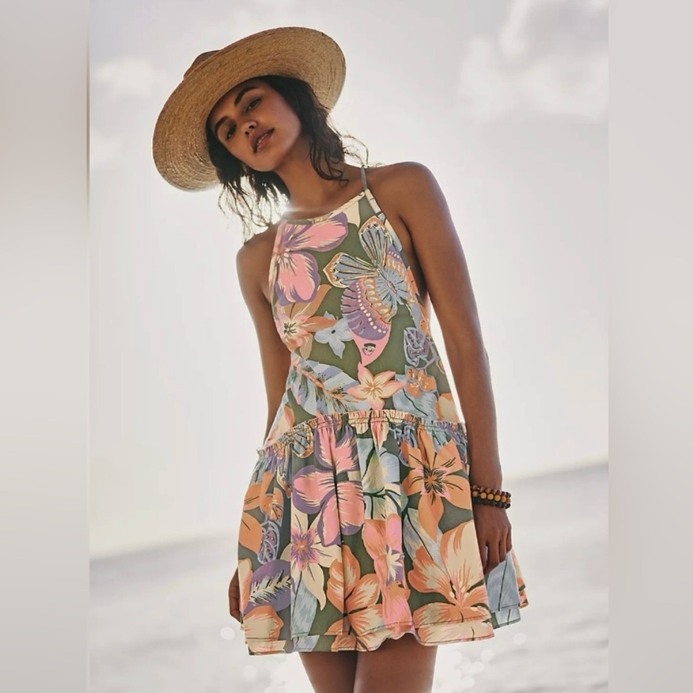 Free People Desert Island Mini Dress in Rainforest Combo size Medium, NWT
